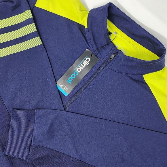 New Adidas Climacool 1/4 Zip Pullover Men's Large Blue/Neon Green Athleisure NWT - Picture 1 of 8